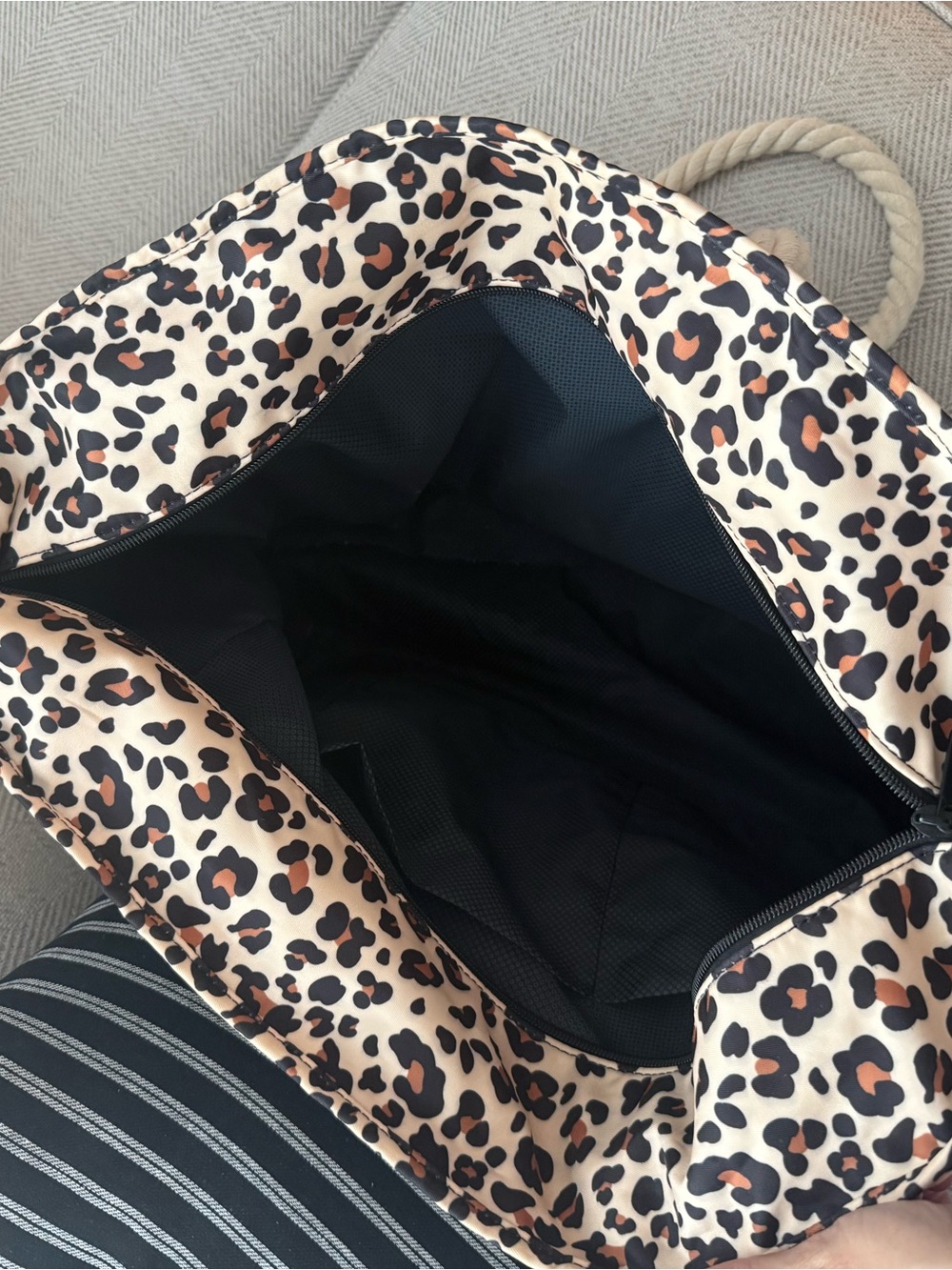 Leopard Print Rope-Handle Tote Bag - Beige/Black - Picture 7 of 10